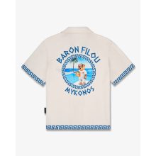 SS25 Backprint Shirt with Greek Pattern, Mykonos - Pearl White