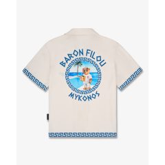   SS25 Backprint Shirt with Greek Pattern, Mykonos - Pearl White