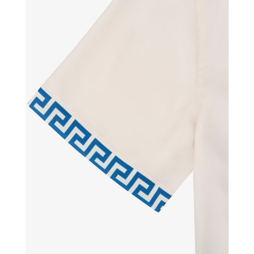 SS25 Backprint Shirt with Greek Pattern, Mykonos - Pearl White