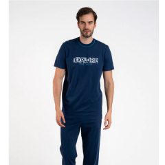   J.Press Hosszú fazonú egyszínú pamut pizsama szett - Blue