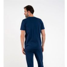 J.Press Hosszú fazonú egyszínú pamut pizsama szett - Blue