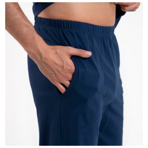 J.Press Hosszú fazonú egyszínú pamut pizsama szett - Blue