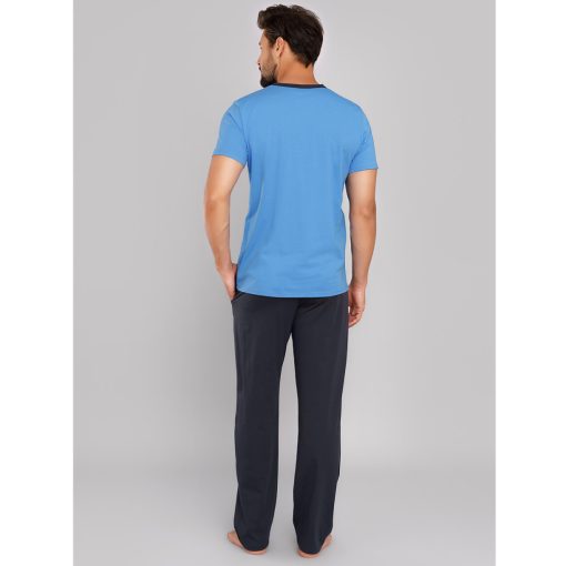 J.Press Férfi pamut hosszú pizsama szett - Black/Blue