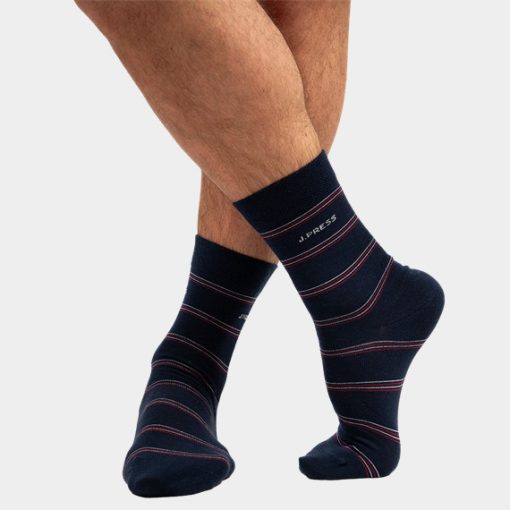 J.Press vékony csíkos pamut öltönyzokni - Navy