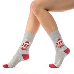 J. Press Karácsonyi mintás unisex plüss zokni - Grey/Red