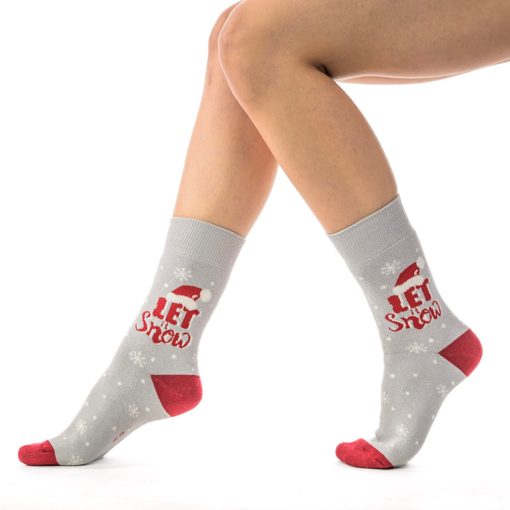 J. Press Karácsonyi mintás unisex plüss zokni - Grey/Red