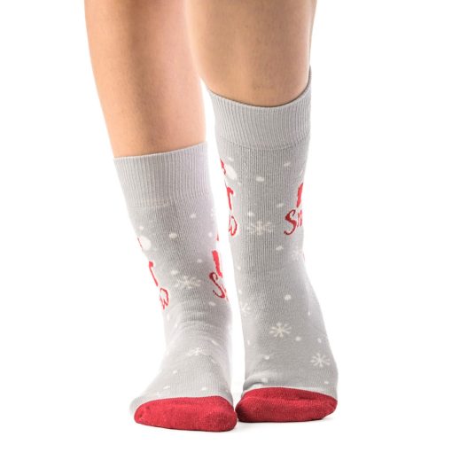 J. Press Karácsonyi mintás unisex plüss zokni - Grey/Red