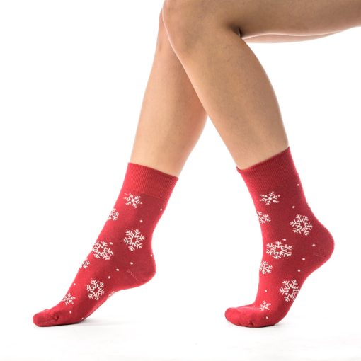 J. Press Karácsonyi mintás unisex plüss zokni - Red