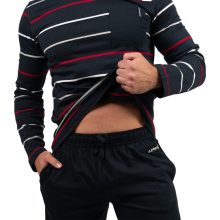 J.Press Férfi Hosszú Pizsama Szett, Kerek Nyakú, Sötétkék Csíkos Felsővel - Navy