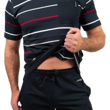 J.Press Férfi Rövid Pizsama Szett V Nyakú Sötétkék Csíkos Felsővel Sötétkék Alsóval - Navy