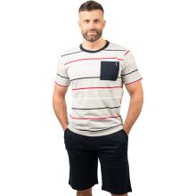 J.Press Férfi Rövid Pizsama Szett Kerek Nyakú Melírszürke Csíkos Felsővel - Grey