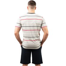 J.Press Férfi Rövid Pizsama Szett Kerek Nyakú Melírszürke Csíkos Felsővel - Grey