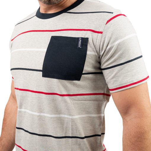 J.Press Férfi Rövid Pizsama Szett Kerek Nyakú Melírszürke Csíkos Felsővel - Grey