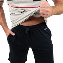 J.Press Férfi Rövid Pizsama Szett Kerek Nyakú Melírszürke Csíkos Felsővel - Grey