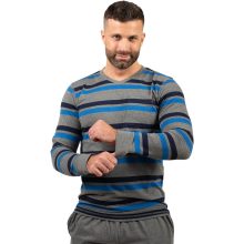 J.Press Férfi Hosszú Pizsama Szett V Nyakú Melírszürke Csíkos Felsővel Passzés Ujjal - Grey