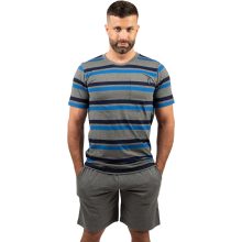 J.Press Férfi Rövid Pizsama Szett Kerek Nyakú Melírszürke Csíkos Felsővel - Grey