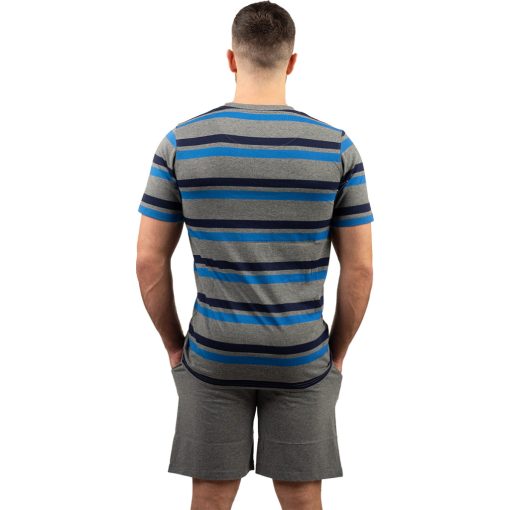 J.Press Férfi Rövid Pizsama Szett Kerek Nyakú Melírszürke Csíkos Felsővel - Grey