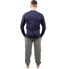 J.Press Férfi Hosszú Passzés Pizsama Szett Kerek Nyakú Sötékék Egyszínű Felsővel - Navy