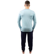 J.Press Férfi Hosszú Pizsama Szett Kerek Nyaku Világoskék Passzés Egyszínű Felsővel - Light Blue