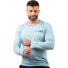 J.Press Férfi Hosszú Pizsama Szett Kerek Nyaku Világoskék Passzés Egyszínű Felsővel - Light Blue
