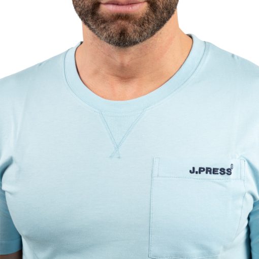 J.Press Férfi Rövid Pizsama Szett Kerek Nyakú Világoskék Egyszínű Felsővel - Light Blue