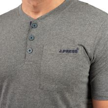 J.Press Férfi Rövid Pizsama Szett Gombos Nyakú Szürke Egyszínű Felsővel Sötétkék Alsóval - Grey