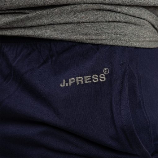 J.Press Férfi Rövid Pizsama Szett Gombos Nyakú Szürke Egyszínű Felsővel Sötétkék Alsóval - Grey