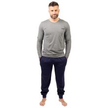 J.Press Férfi Hosszú Pizsama Szett Kerek Nyakú Passzés Felsővel és Alsóval - Grey
