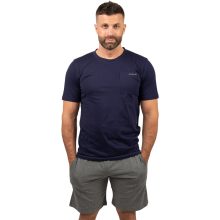 J.Press Férfi Rövid Pizsama Szett Kerek Nyakú Sötétkék Egyszínű Felsővel Szürke Alsóval - Navy