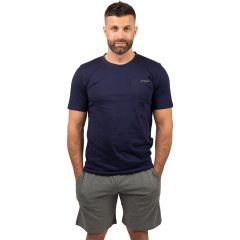   J.Press Férfi Rövid Pizsama Szett Kerek Nyakú Sötétkék Egyszínű Felsővel Szürke Alsóval - Navy