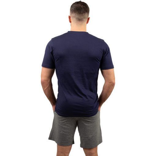 J.Press Férfi Rövid Pizsama Szett Kerek Nyakú Sötétkék Egyszínű Felsővel Szürke Alsóval - Navy