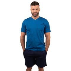   J.Press Férfi Rövid Pizsama Szett V Nyakú Tengerészkék Egyszínű Felsővel Szürke Alsóval - Blue