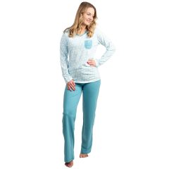   J.Press Női Hosszú Pizsama Szett, V Nyakú, Világoskék Virágmintás Felsővel - Light Blue