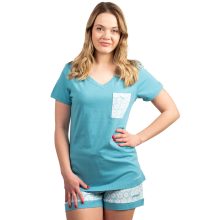 J.Press Női Rövid Pizsama Szett, V Nyakú, Világoskék Egyszínű Felsővel Világoskék Alsóval - Light Blue