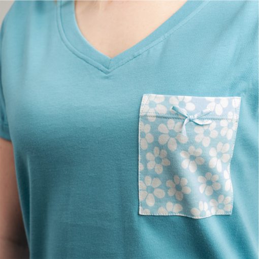 J.Press Női Rövid Pizsama Szett, V Nyakú, Világoskék Egyszínű Felsővel Világoskék Alsóval - Light Blue