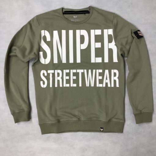 All Over Crew Neck - olive/white